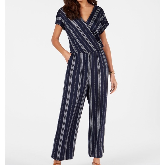 Style & Co. Pants - Style & Co Striped V-Neck Wide-leg Jumpsuit Size L